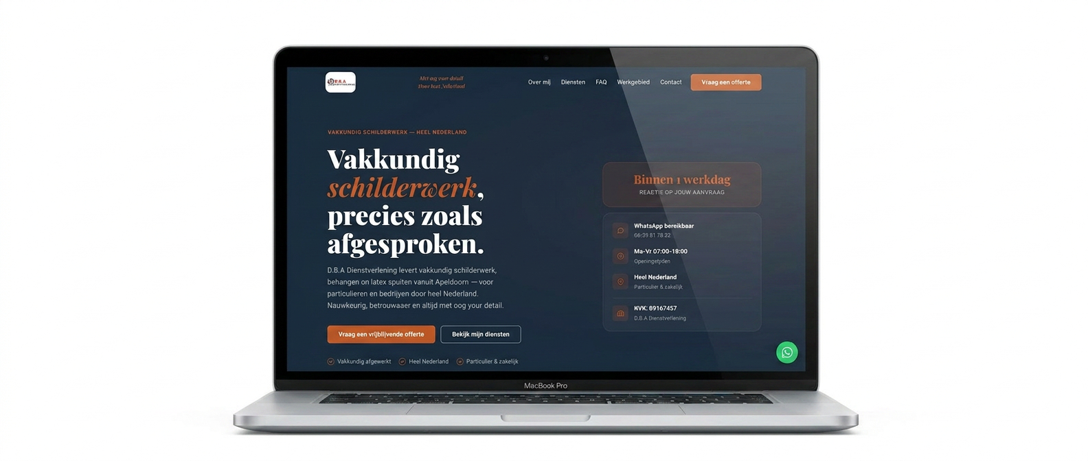 D.B.A. Dienstverlening website gebouwd door WebDivine